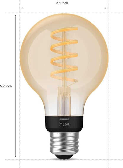 Philips Hue Smart 60W G25 Filament LED Bulb - White Ambiance Warm-to-Cool White Light - 1 Pack - 550LM - E26 - Indoor - Control with Hue App - Works with Alexa, Google Assistant and Apple Homekit