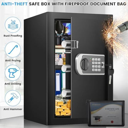 [16.54" Tall] Safe Box, 2.8 Cuft Home Safes With Fireproof Bag