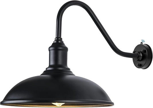 Dusk to Dawn Exterior Farmhouse Lighting 24" Diameter Barn Light Fixture for House with Anti-ponding Bottom, Barn Gooseneck Lighting for Garage Patio Porch
