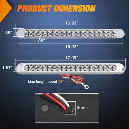 Nilight LED Tail Light 17" White Reverse Back Up Lights W/Chrome Bezel