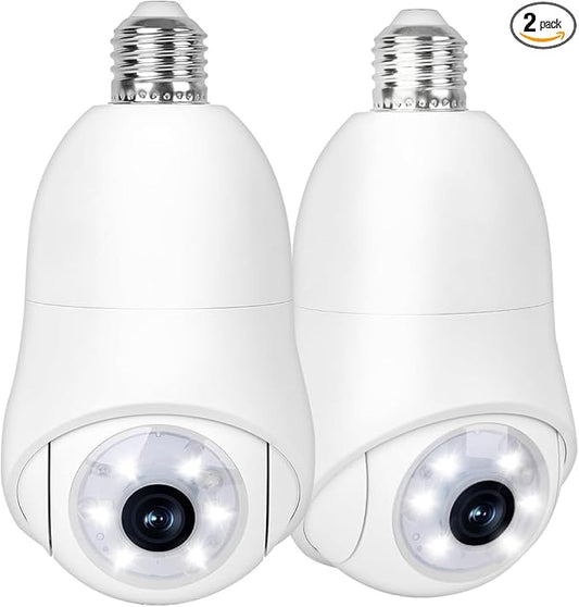Light Bulb Security Camera, 2K Night Vision Smartphone APP Control 360° Pan Tilt, 2.4GHz WiFi, 24/7 Motion Tracking, 2-Way Talk, SD/Cloud Storage, Wireless Indoor Home Security Camera 2 Pack