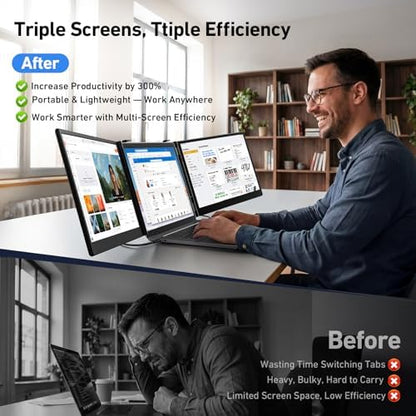 Vixtan 14" Triple Laptop Screen Extender, 3.0 lbs Lightweight FHD IPS Portable Monitor for Laptop, USB-C Plug & Play Multi Screen Attachment for 13-17.3" laptops with Windows/Mac/Chrome