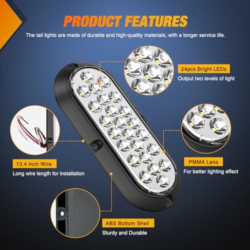 Nilight 6" Oval Tail Light 2PCS White 24LED Back Up Reverse Lights