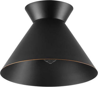 Novogratz x Globe 1-Light Matte Black Flush Mount Ceiling Light with Bronze Trim Accent