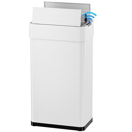 Automatic Trash Can, 21.1 Gallon Touchless Motion Sensor Trash Bin, Smart Garbage Can with Soft-Close Lid, Bag Retainer Ring and Display Light,for Kitchen,Living Room Office (White, 80L)