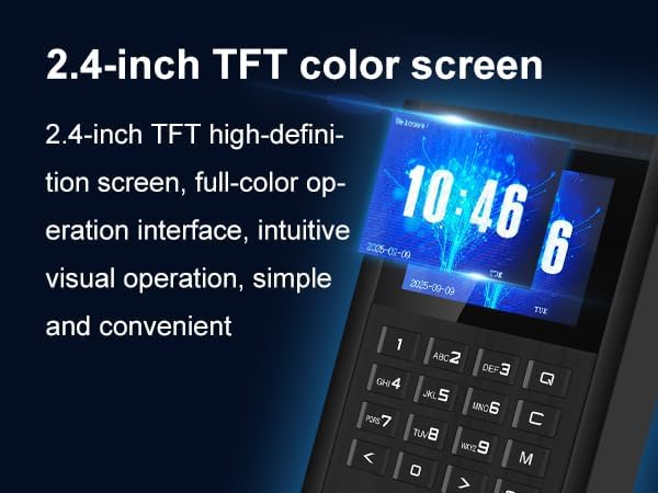 Fingerprint access control with time clock, password, and card access control keypad. HD screen, keypad door lock controller, 1000 user capacity. Suitable for offices, villas, apartments, homes