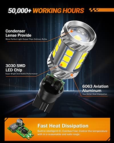 SEALIGHT 921 LED Bulb Reverse Light, W16W 912 906 T15 Backup Light 1000% Brighter Super Bright 921 Bulbs with Projector for Reverse Light Bulb 6000K White, Pack of 2