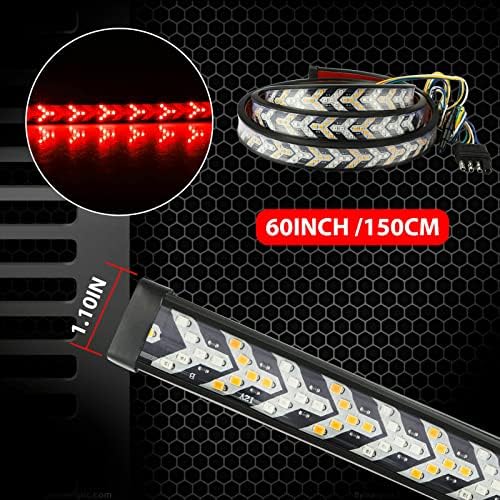 60 Inch Arrow 528smd LED Truck Tailgate Light Bar Strip, Amber Sequential Turn Signal, RED Strobe Warning Brake Light Kit