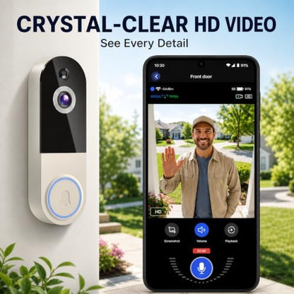 Wireless Video Doorbell Camera with Receiver, 1080P Battery Powered