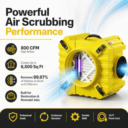 800CFM HEPA Air Scrubber, 4-Stage Filtration Negative Machine Air Scrubber with UV-C Light Sterilization, Air Cleaner with MERV10, Carbon, H13 HEPA