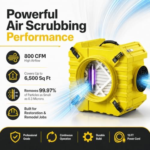 800CFM HEPA Air Scrubber, 4-Stage Filtration Negative Machine Air Scrubber with UV-C Light Sterilization, Air Cleaner with MERV10, Carbon, H13 HEPA