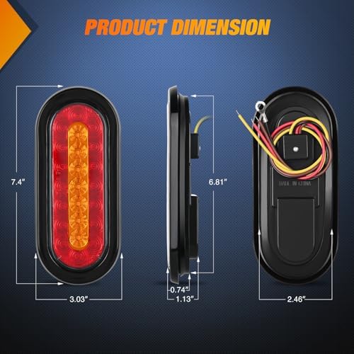 Nilight 6" Oval Trailer Tail Light 2 PCS Red Amber w/Mounting Brackets