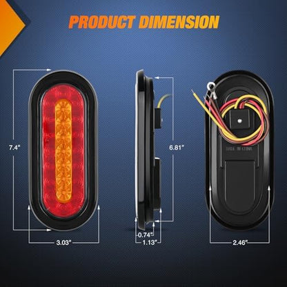 Nilight 6" Oval Trailer Tail Light 2 PCS Red Amber w/Mounting Brackets
