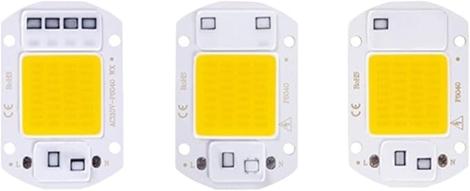 3pcs AC220V LED COB Lamp Bead 20W 30W 50W IP65 Smart No Need Driver DIY Flood Light Led Bulb Spotlight Outdoor Chip Lamp(White Light,F6040 20W)