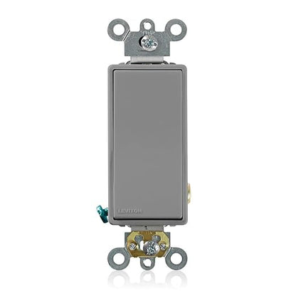 Leviton 20 Amp, 120/277 Volt Decora Plus Rocker Single-Pole AC Quiet Switch, 5621-2GY, Gray