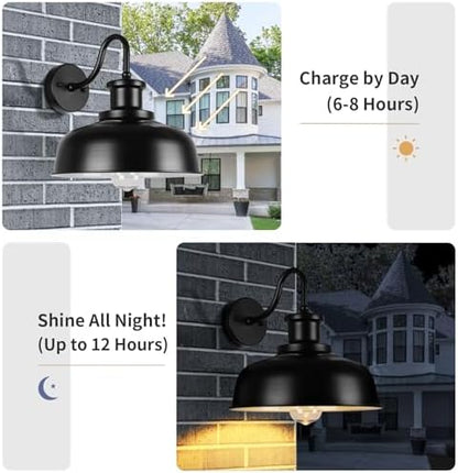 Solar Barn Lights for Outside, Outdoor Wall Lights Solar Powered, Farmhouse Exterior Wall Sconces, Industrial Exterior Lighting Fixture, Rustic Lantern for Garage, Barn, Shed,RZSR007-2