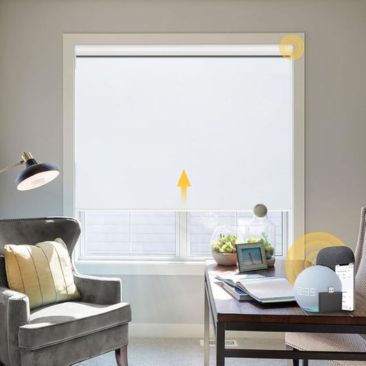 Motorized Blinds with Remote,100% Blackout Smart Blinds for Window Cordless Electric Blinds Compatible with Alexa Google Assistant(White,Custom Size)