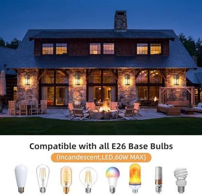 OKELI Dusk to Dawn Outdoor Wall Lights, Waterproof Lighting Fixtures Rustic Farmhouse Wall Lanterns with Clear Glass Shades Anti-Rust Outside Lights for Garage Patio Porch(Wood Grain, 2 Pack)