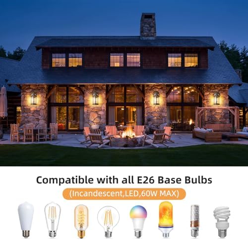 OKELI Dusk to Dawn Outdoor Wall Lights, Waterproof Lighting Fixtures Rustic Farmhouse Wall Lanterns with Clear Glass Shades Anti-Rust Outside Lights for Garage Patio Porch(Wood Grain, 1 Pack)