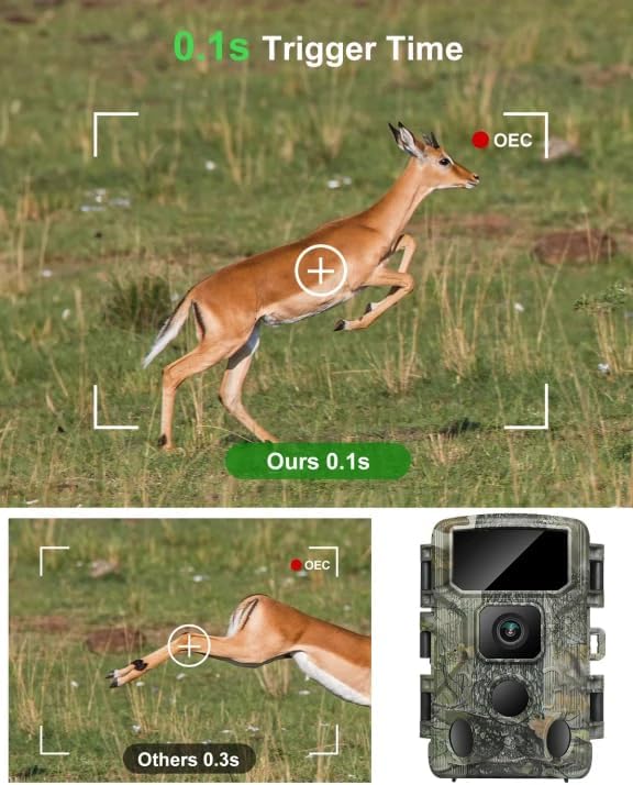 KJK Trail Camera 4K 64MP WiFi Bluetooth Game Camera, Night Vision Wildlife Hunting Camera, 0.1s Trigger Motion Activated, IP67 Waterproof, 130° Wide Angle, 32GB SD Card for Deer & Farm Security