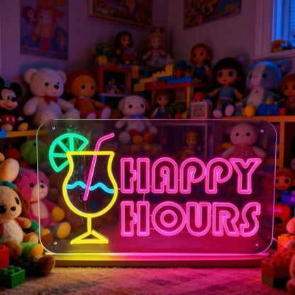 Happy Hours Neon Sign, USB 5V Powered LED Silicone Strip Neon Light, Acrylic Board Wall Decor for Bar Pub Man Cave Home Party, Non-Waterproof Indoor Use Only