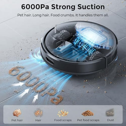 Kilgone Robot Vacuum & Mop, 90-Day Hands-Free, 6000Pa, Self-Empty, LiDAR