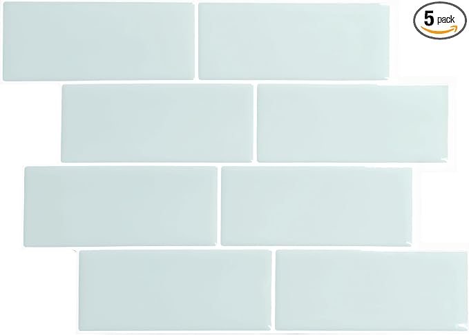 Smart Tiles Peel and Stick backsplash, Subway Pale Aqua, 11.55"x8.38" | Pack of 5 (2.8 sq ft), Glossy, Heat/Moisture Resistant, Low VOC, Kitchen/Bathroom, Renter Friendly, Made in Canada