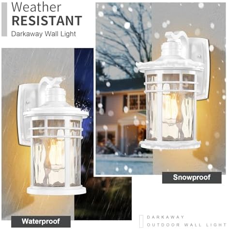 Darkaway Outdoor Wall Light Fixture,2pcs Outside Porch Lights Wall Mounted with Water Ripple Glass Exterior Waterproof Lantern Modern Wall Sconce Lighting for Front Door