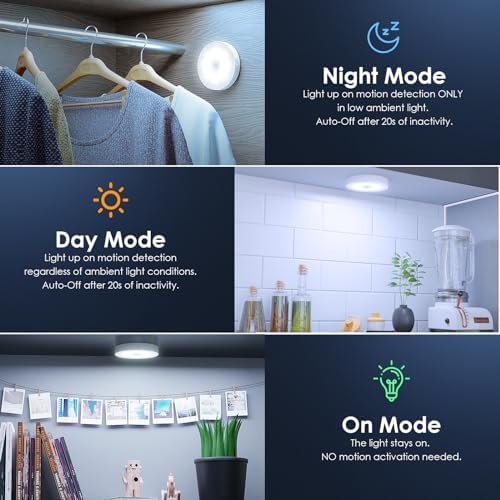 Motion Sensor Puck Light with Remote, Cool White, 8-Pack