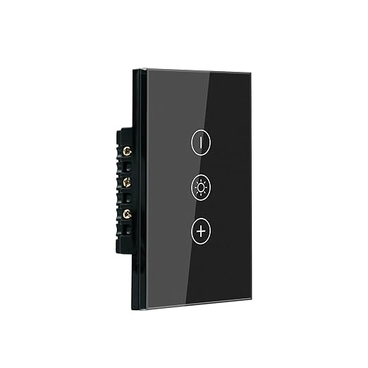 Smart Dimmer Switch 4.65 X 2.83 X 1.34 Inches,Neutral Wire Required,2.4GHz WiFi Dimmer Light Switch,Tempered Glass Panel,Work with Tuya/Smart Life,Black WiFi Dimmer