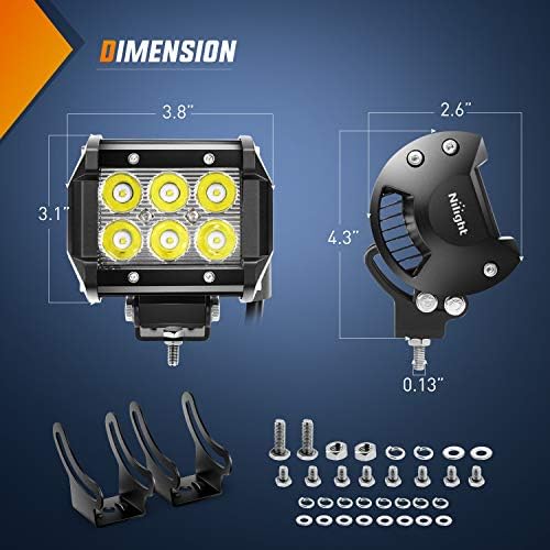 Nilight - ZH005 22Inch 120W Spot Flood Combo Led Light Bar 2PCS 4Inch 18W Spot LED Pods Fog Lights with 16AWG Wiring Harness Kit-2 Leads