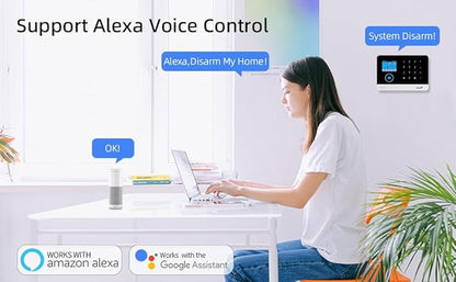 YBJ WiFi Home Security Alarm System, DIY 4G Smart Home Security System, Compatible with Wireless 433MHz Motion detectors, Door/Window sensors, and Sirens, Supports Amazon Alexa.