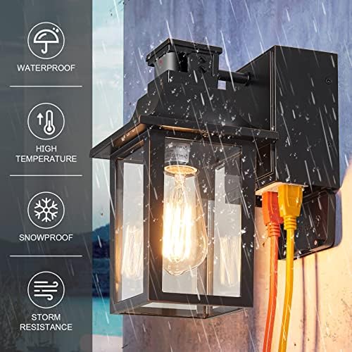 Porch Lights with GFCI Outlet,Dusk to Dawn Motion Sensor Outdoor Lights
