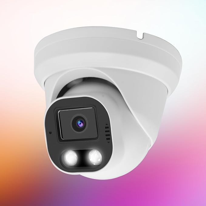 5MP PoE IP Dome Security Camera Outdoor, Full Color Turret IP Camera with Smart Dual Light, Two Way Talk, SD Card Slot, 98ft Night Vision, 110°Wide Angle, Human/Vehicle Detection