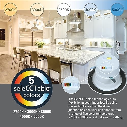 HALO RL 4 inch LED Recessed Light Retrofit Selectable CCT 2700K 3000K 3500K 4000K 5000K Dimmable Dim to Warm 600/900 Lumens Wet Location Indoor Outdoor Ceiling Downlight RL4LS9FSD2W1EWH (Pack of 4)