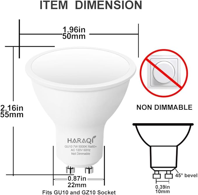 haraqi 6 Pack GU10 120V 7W LED Bulb, 700LM 5000K Daylight White Natural Light 70W Equivalent Reflector Flood Replacement Light Bulbs for Kitchen Hood, Ceiling Fan, Table Lamps