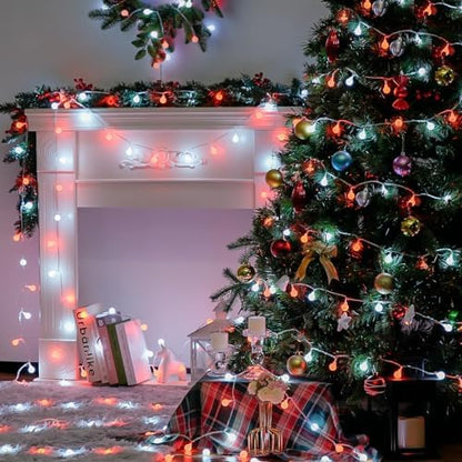 JMEXSUSS Connectable 100 LED Globe Red and White Christmas Lights Indoor
