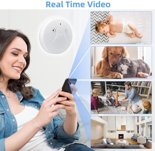 1080P HD Video Wireless Camera Smoke Detector Hidden Camera for Home Security with App Control & Motion Detection, WiFi Indoor Security Camera with Night Vision for Office, Pet, Garage, Shop