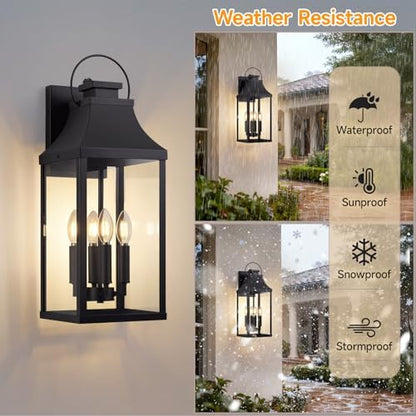 Dusk to Dawn Outdoor Wall Lantern, 22'' Large Exterior Porch Sconce Lights