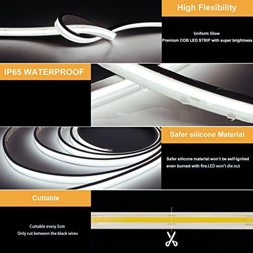 Pandery COB LED Strip Lights,24V Daylight White 6000K,Ip67 Waterproof led Light Strip,480LEDs/M,16.4ft/5M,CRI90+ Outdoor led Strip for Bathroom Decor,Pool,Garden(Power Not Included)