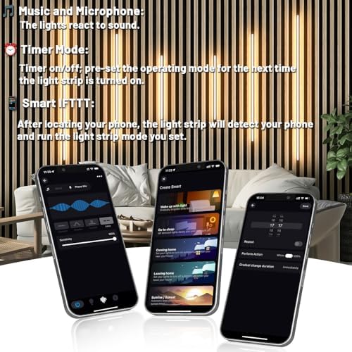 Lichaser 6 Pcs Smart Recessed Lighting for Acoustic Wall Panels, WiFi Warm White LED Strip Lights Compatible with Alexa, Self-Adhesive Black Aluminum LED for Wood Slat Wall Panels (2*16+2*24+2*36 in)