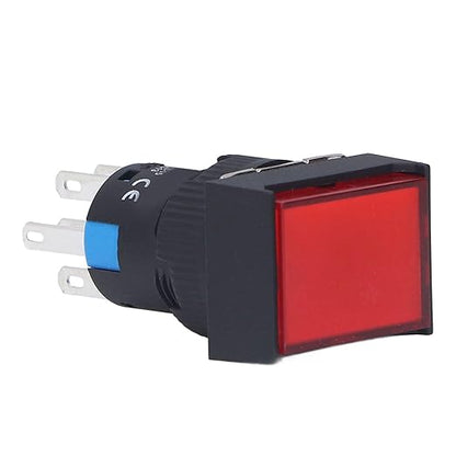 25Pcs Micro Squares Push Button Switch 16mm 12V Self Locking with Light ABS Brass for Automation Equipment DIY Electrical Installation (Red)