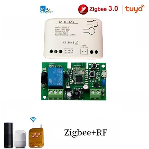 Smart Home Dry Contact Zigbee Relay Switch, Remote Control for Light Garage Door, Compatible With Alexa Google Home, Hub Needed (1CH 220V)