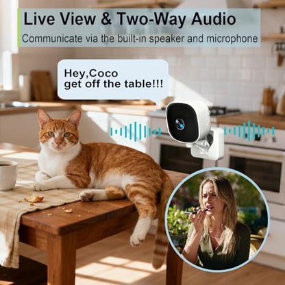 Security Camera Indoor, 2K HD WiFi Cameras for Home Security, Pet/Dog/Baby Camera Monitor with Phone app, 2-Way Audio, Night Vision, 24/7 SD Card Storage, Compatible with iOS & Android(2.4G Only)