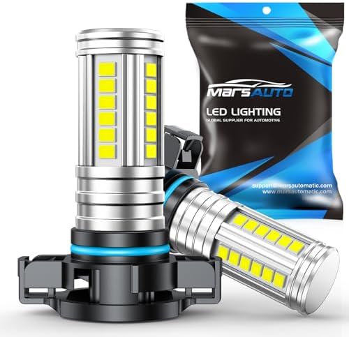 Marsauto 5202 Led Fog Light Bulbs, 12,000 LM 360° Illumination Upgraded 60 Pcs Chips 5201 PS24W Fog Lights Led, 6500K White Strong Penetration 5201 Fog Light Bulb for Car, Pack of 2