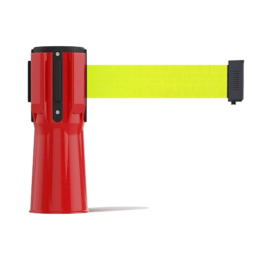 Trafford Industrial 11 ft Cone-Mounted Retractable Belt Barrier Red Case with Fluorescent Yellow Belt