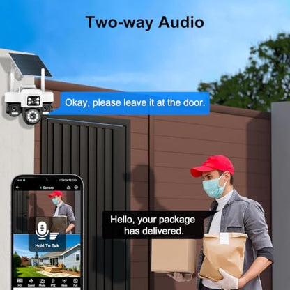 4K 12MP Solar Security Cameras Wireless Outdoor, Four Lens & 360° PTZ Linkage Camera with Solar Panel, 24/7 AOV Recording, Auto Motion Tracking, Color Night Vision, 2.4G/5G WiFi, IP66 Waterproof