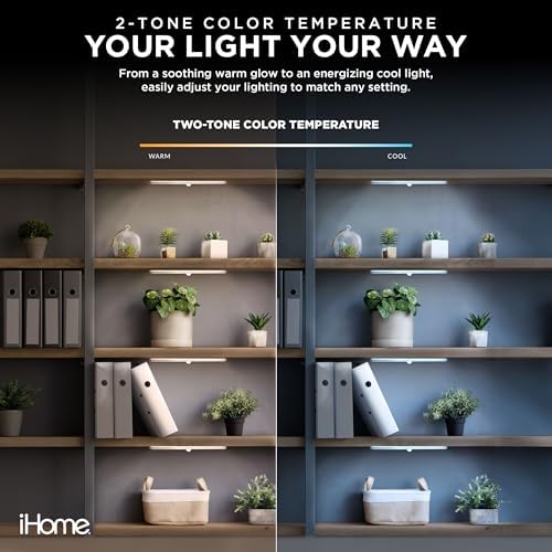 iHome Rechargeable Auto Sensing Light Bars, Motion Sensor, Dimmable, Auto/Always-On Modes, Easy Installation (4-Pack LED Light Bar)