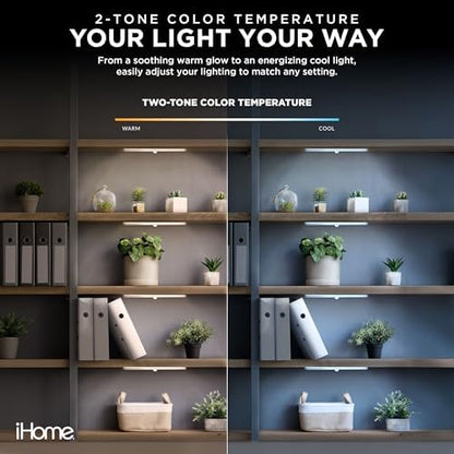 iHome Rechargeable Auto Sensing Light Bars, Motion Sensor, Dimmable, Auto/Always-On Modes, Easy Installation (4-Pack LED Light Bar)