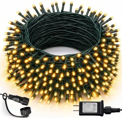 Dazzle Bright 300 LED Christmas String Lights, 100 FT Connectable Waterproof String Lights Green Wire with 8 Modes, Christmas Decorations for Indoor Outdoor Xmas Party Yard Garden (Warm White)